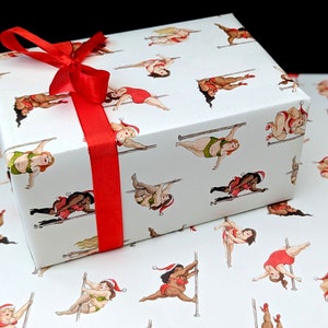 Christmas pole dancer wrapping paper, Plus size Pole dancers gift wrap image 3