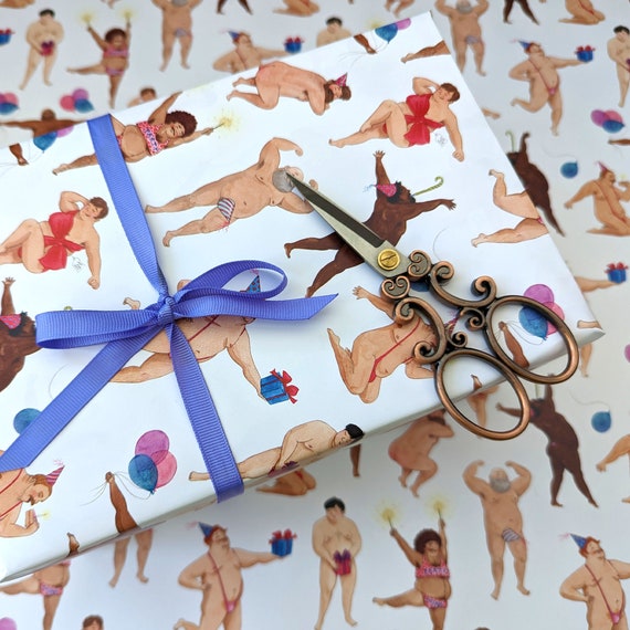 Birthday Gift Wrap, Funny Wrapping Paper, Dancing Men, Birthday Wrapping  Paper, 