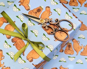 Yoga Capybaras Gift Wrap, Cute Animals, Quirky Wrapping Paper