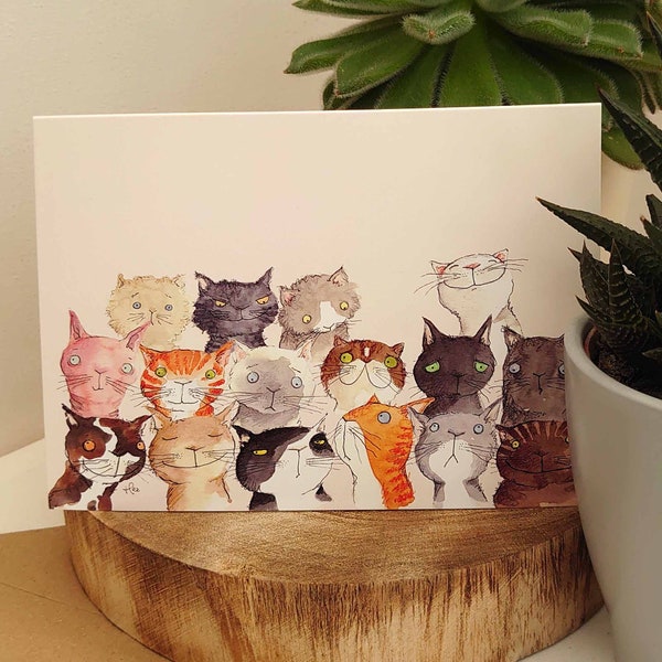 Carte de chat mignon, carte d’anniversaire de chat drôle, carte de chat fou, carte pour les amoureux des chats