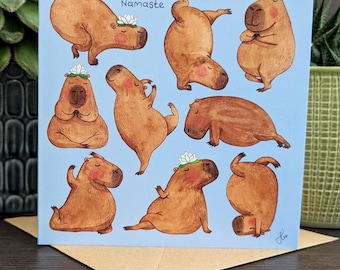 Capybara Yoga Watercolor Greeting Card: Any Occasion