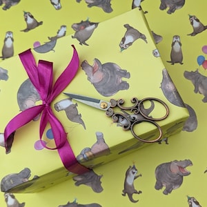 Otter and Hippo gift wrap, Quirky wrapping paper, Cute animal gift wrap, Birthday wrapping paper
