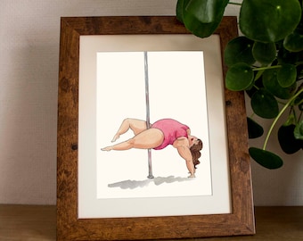 Curvy Pole Dancer Art Print: Watercolor Illustration