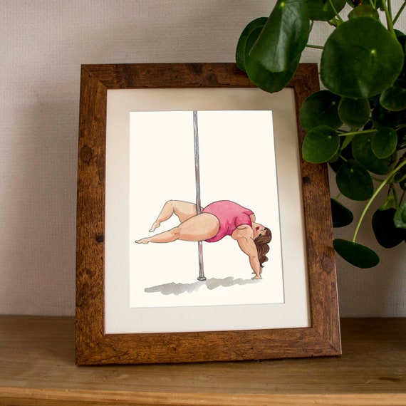 Curvy Pole Dancer Art Print: Watercolor Illustration