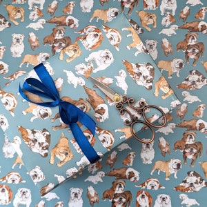 Bulldog wrapping paper, English bulldog gift wrap, Cute British bulldogs, Quirky gift wrap