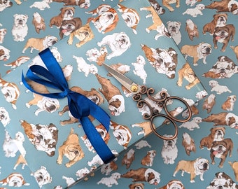 Bulldog wrapping paper, English bulldog gift wrap, Cute British bulldogs, Quirky gift wrap