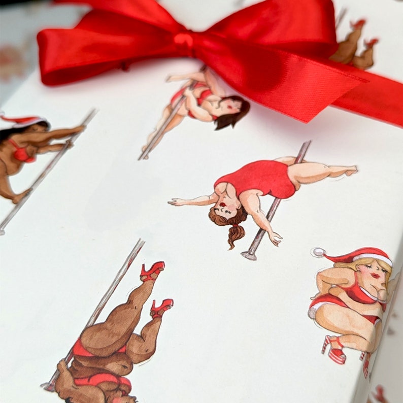 Christmas pole dancer wrapping paper, Plus size Pole dancers gift wrap image 6