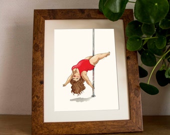 Gorgeous curvy lady pole dancer print, Pole dancing watercolour art print, sexy art print