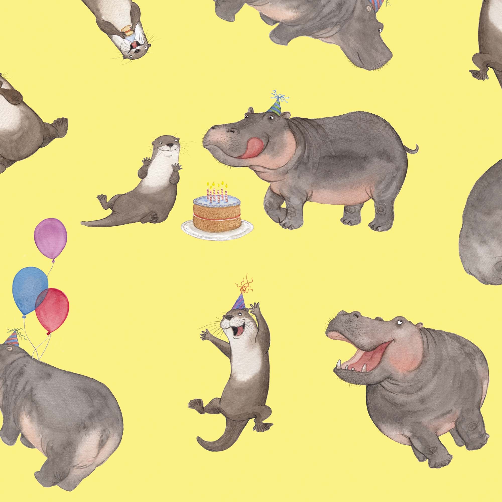 Otter and Hippo gift wrap Wrapping paper Cute animal gift Etsy