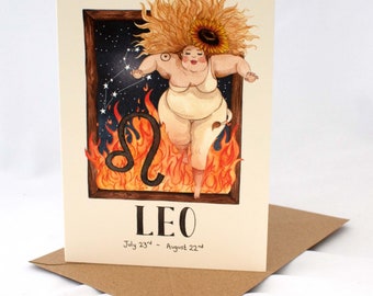 Horoscope greeting card, Zodiac birthday card, Leo card, Star sign greeting card, Quirky card