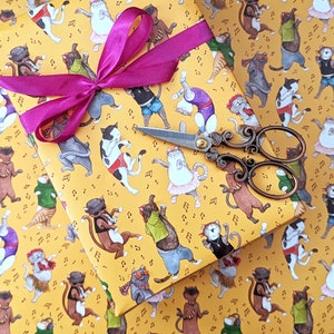 Dancing Cats Wrapping Paper: Fun Music Lover Gift Wrap