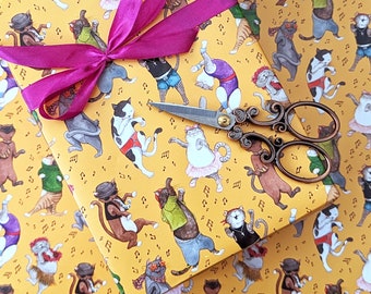 Dancing Cats Wrapping Paper: Fun Music Lover Gift Wrap