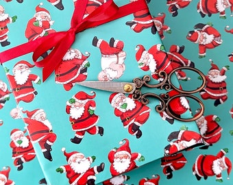 Christmas wrapping paper, Fun street dancing Santa wrapping paper, Quirky Christmas paper