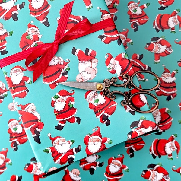 Christmas wrapping paper, Fun street dancing Santa wrapping paper, Quirky Christmas paper