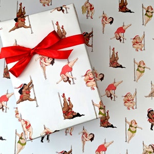 Christmas pole dancer wrapping paper, Plus size Pole dancers gift wrap image 5