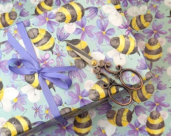 Bumble Bee gift wrap, Fun wrapping paper, Quirky bee gift wrap, Cute Bees