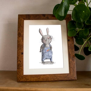 Imprimé lapin inquiet ; Impression aquarelle ; Décoration murale ; Jolie illustration ; Impression d&#39;art animalier ; Imprimé lapin