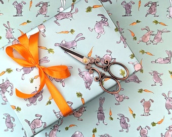 Bunny wrapping paper, Fun rabbit gift wrap, Cute rabbit Birthday wrapping paper