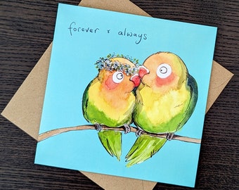 Lovebirds Wedding Card: Watercolor Anniversary Card