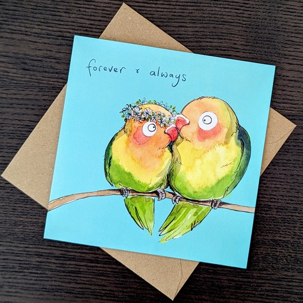 Forever and always Card, Love birds Wedding card, Greeting card, Engagement card, Anniversary card