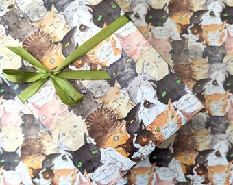 Cat wrapping paper, Quirky cat gift wrap, Cute wrapping paper, Animal gift wrap