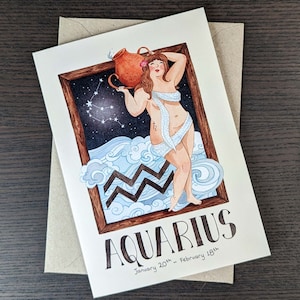 Horoscope greeting card, Zodiac birthday card, Aquarius card, Star sign greeting card, Quirky card