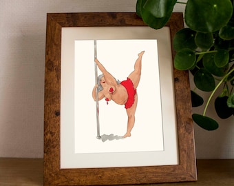 Plus Size Pole Dancer Print: Watercolor Illustration, Saucy Art