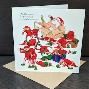 Grappige kerstkaart dronken kerstman: aquarelillustratie