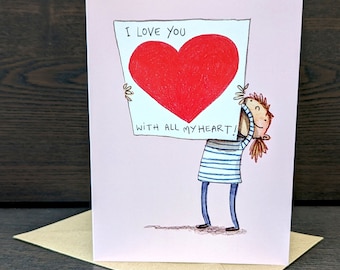 I Love You Heart Card: Watercolor Anniversary Card