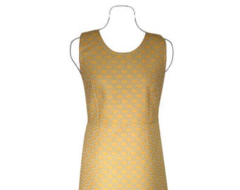 Geometric yellow, grey and white sleeveless dress