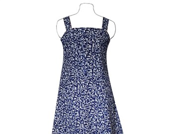 Blue, black, purple and white cotton summer dress