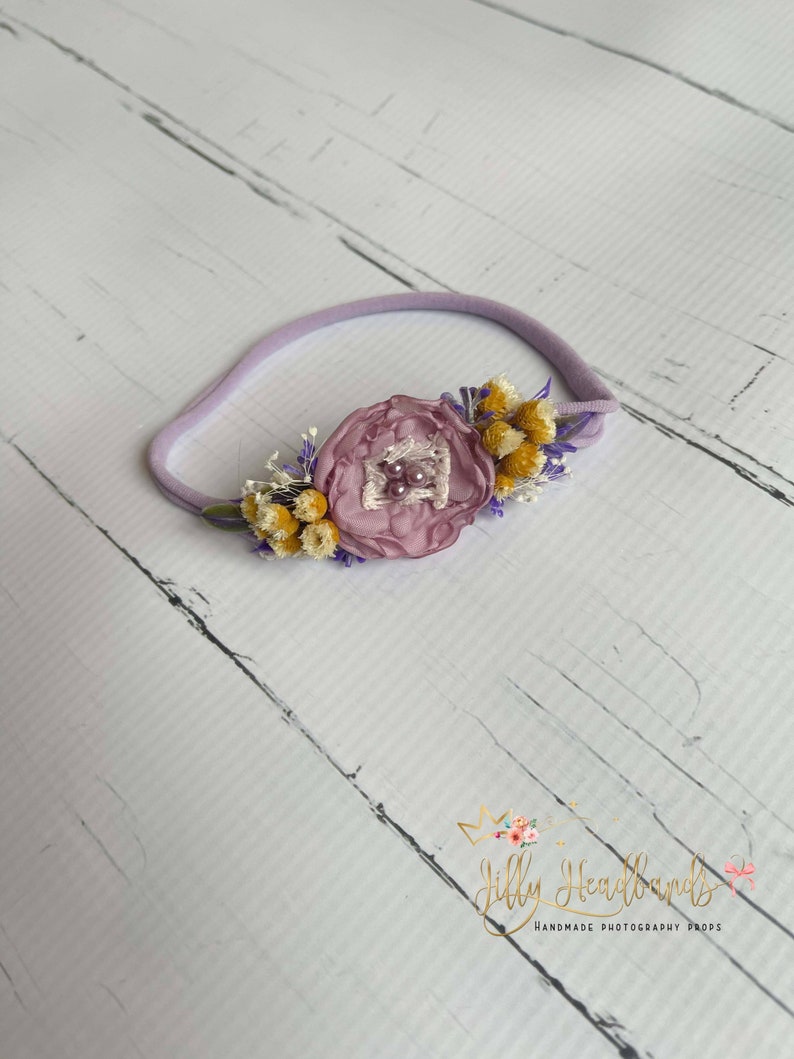 jersey knit fabric Lavender newborn headband and wrap swaddle set photography prop organic baby girl flower band photoshoot props