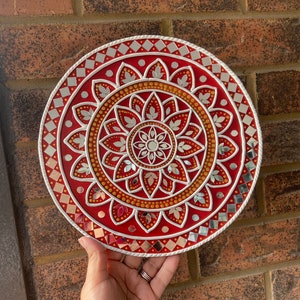 Specchio e argilla da appendere a parete, mandala Lippan Art, 10 pollici, rosso cremisi
