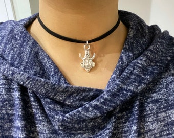 Silver Tribal Mask Amulet Dean Supernatural Black Necklace//Choker UK Gothic
