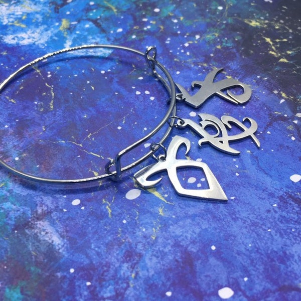 Shadowhunter Runes Charm Bangle Bracelet | Fearless Parabatai Angelic Love Iratze and Clairvoyant Runes