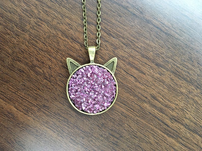 Kawaii Cats Faux Druzy Necklace