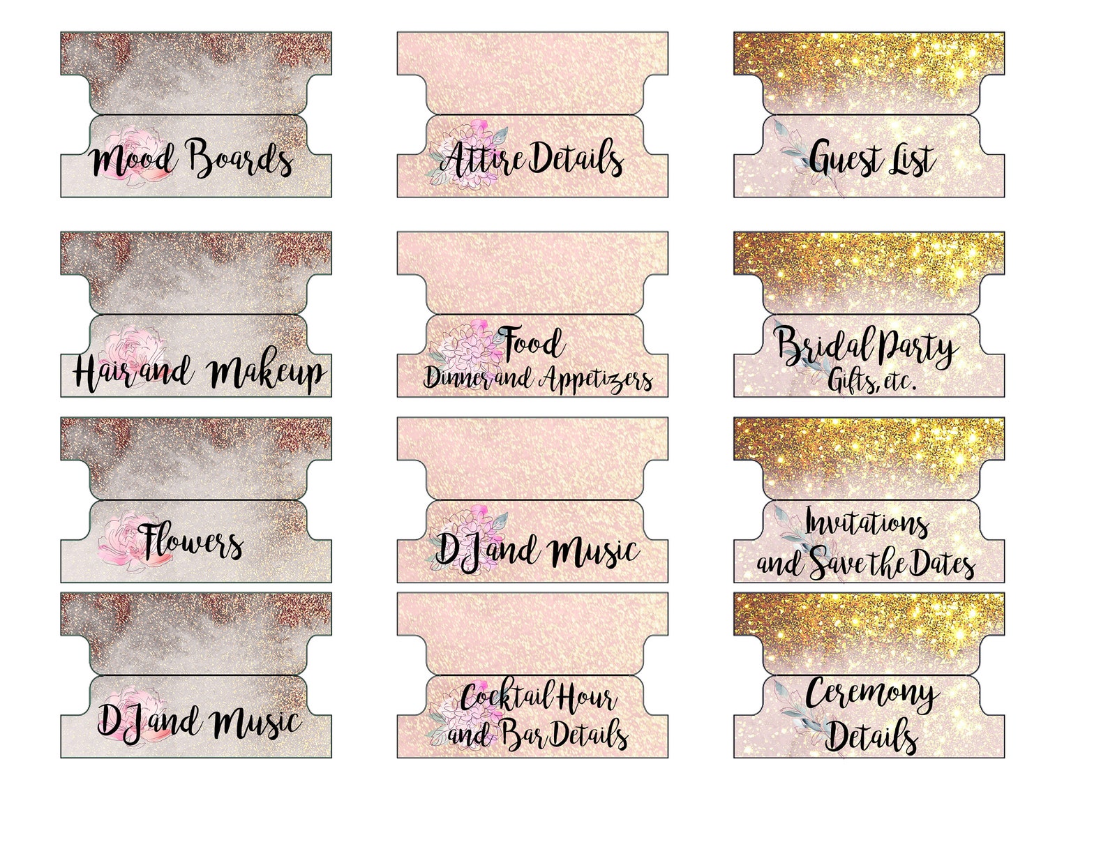 Wedding Planner Binder Tabs Printable Organization for Bride - Etsy