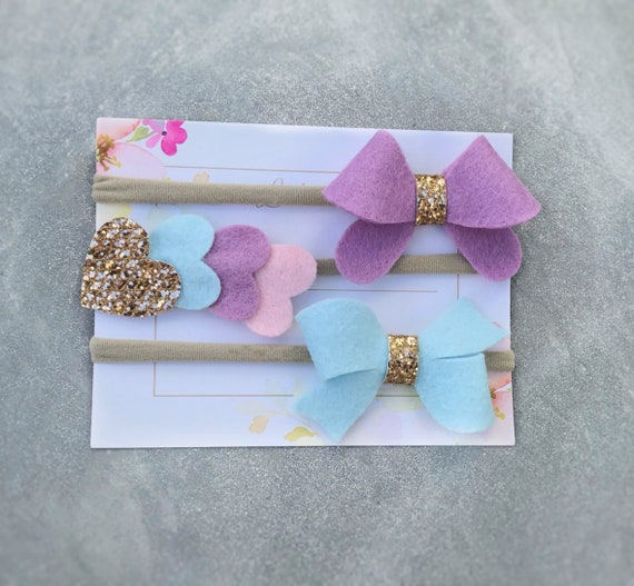 Headband with felt embellishment Neutral Baby Headband, Felt Fabric Flower Pearl Lace  main image 4