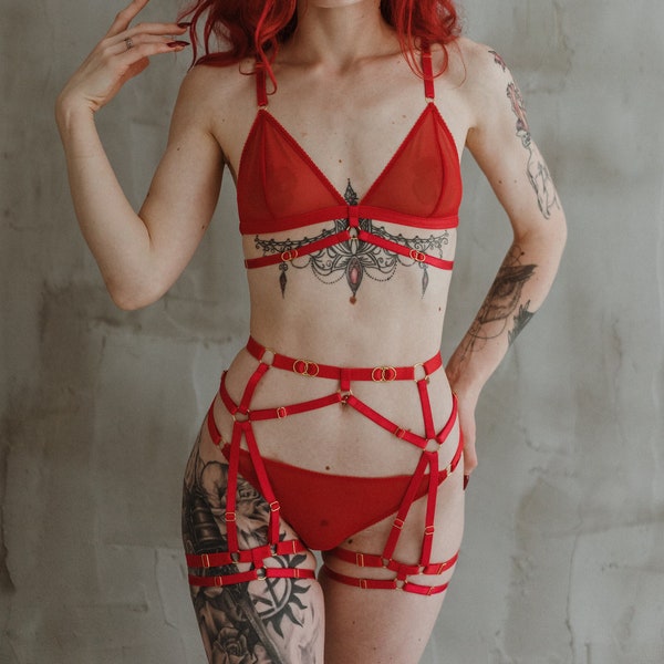 Red lingerie, Transparent lingerie, Mesh lingerie set, See thru underwear, Bra and panty set, Lingerie see through, Cute underwear