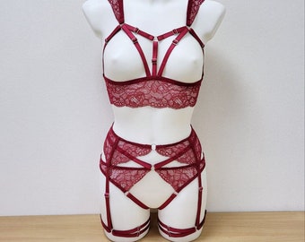 Transparent lingerie for women full set, Handmade lingerie set Cleopatra