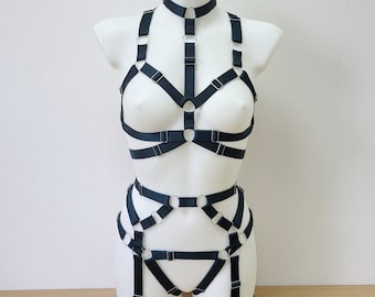 Harness for women full body, Handmade lingerie set Banshee, Chest harness woman, Waist belt harness, Rave outfit