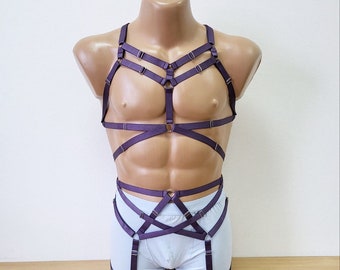 Mens leather lingerie harness men bondages full body, Jockstraps for men bodysuit, Chest men's harness, Gay harness, Rave outfit