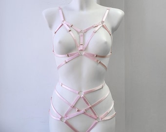 Harness for women full body, Handmade lingerie set Kitana, Pink harness, Pastel goth outfit, Festival clothing, Rave outfit