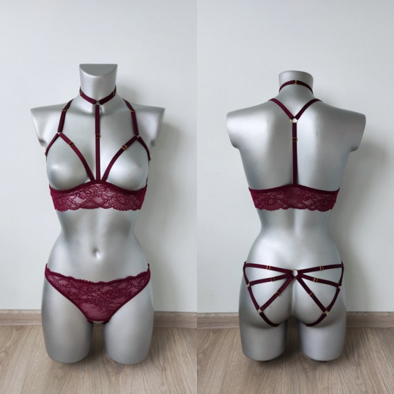 Lingerie Set: Lace Bra + Crotchless Panties