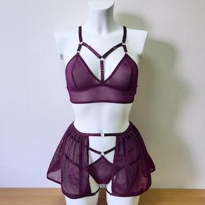 Transparent lingerie, Bra and panty set, Mesh panty, Sheer bra, Lingerie set sheer, See thru underwear, See through panty, Leg garter belt