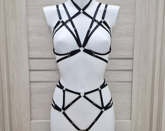 Harness for women full body, Handmade lingerie set Saga, Chest harness woman lingerie