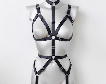 Full body harness Ridnr, Black harness bodysuit, Harness woman, Cage body, Erotic lingerie, Bdsm lingerie, Harness lingerie, Open lingerie