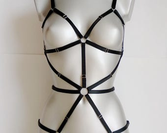 Imbracatura per tutto il corpo da donna, set di lingerie fatto a mano Tersicore, imbracatura per il petto da donna, body con cintura in vita