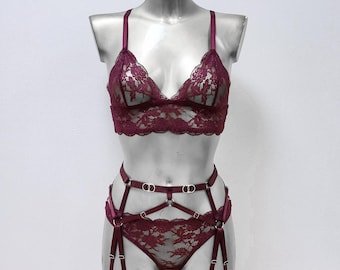 Embroidered lingerie set, Floral lingerie set, Garter belt, Embroidery lingerie, Floral lace lingerie, Floral bralette, Lingerie flower