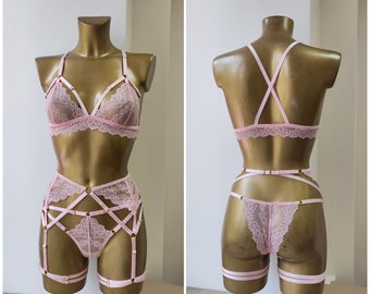Pink lingerie, Transparent lingerie, Floral lingerie set, See thru underwear, Bra and panty set, Lingerie see through, Cute underwear